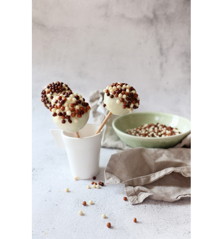 Décors mini perles chocolat noir, lait, blanc 50g