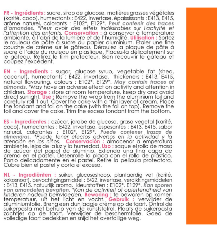 Rouleau de pâte à sucre orange  36 cm