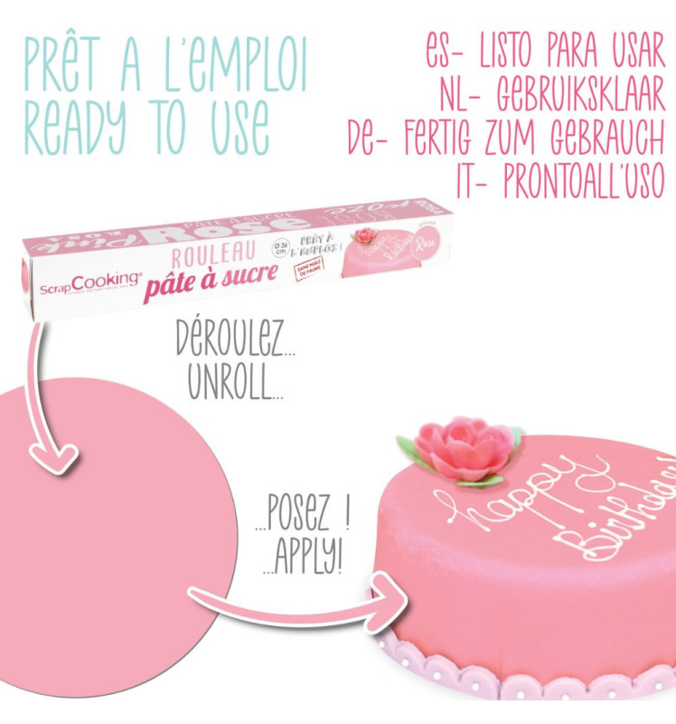 Pâte à sucre rouleau rose 36 cm