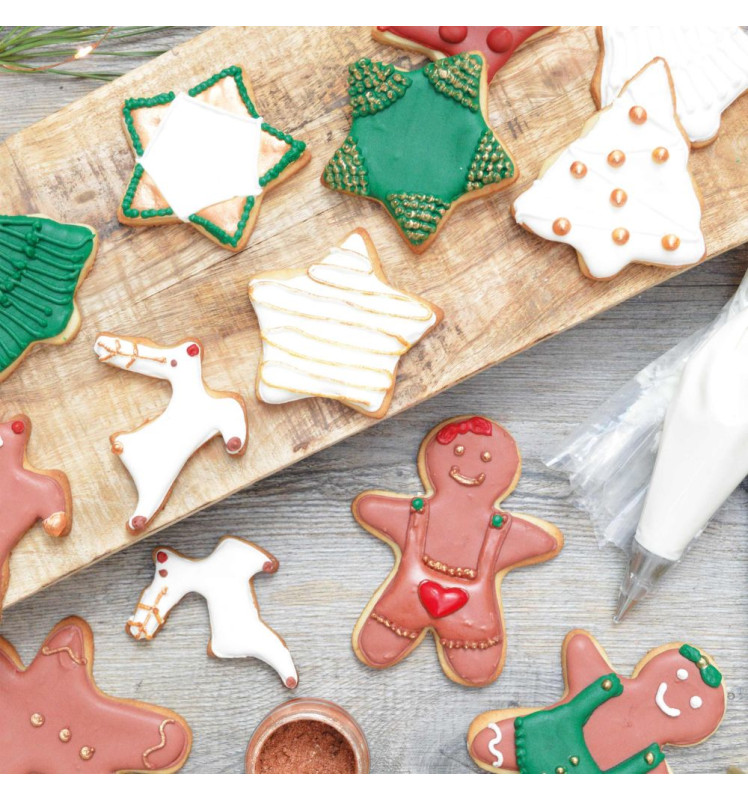 3 colorants en poudre Noël vert, rouge, doré