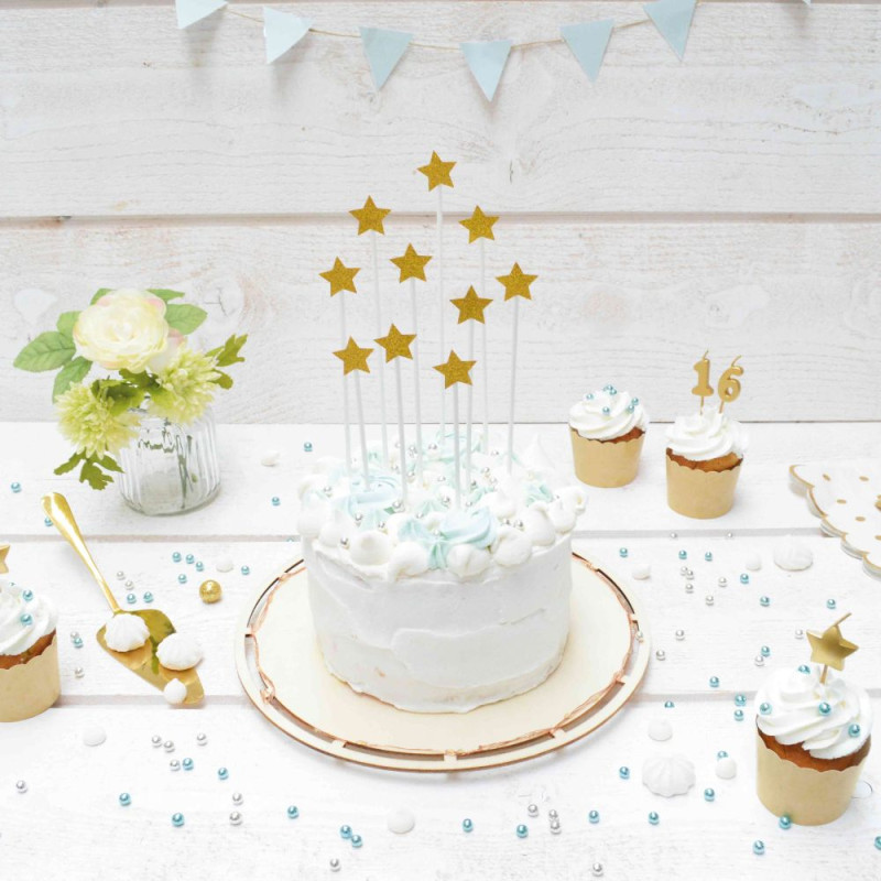 10 cake toppers étoiles dorées 20 cm