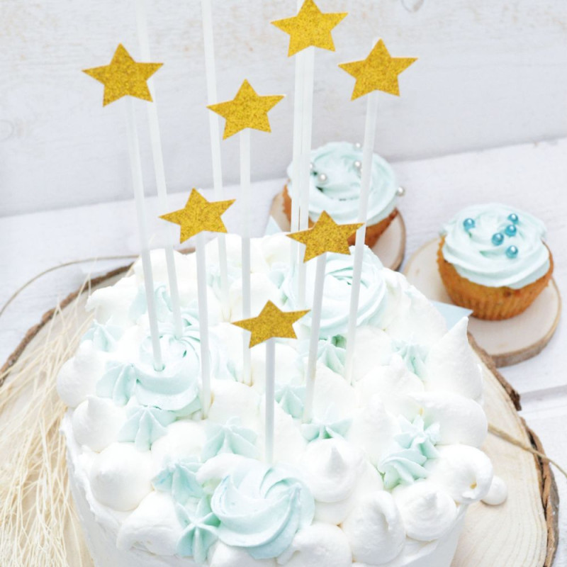 10 cake toppers étoiles dorées 20 cm
