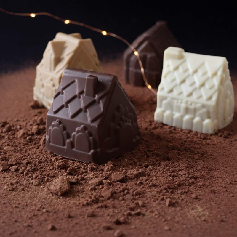 Moule silicone 3D chalets de Noël - 6 empreintes