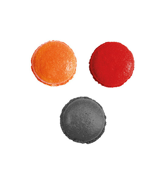 3 colorants en poudre Halloween noir, orange, rouge