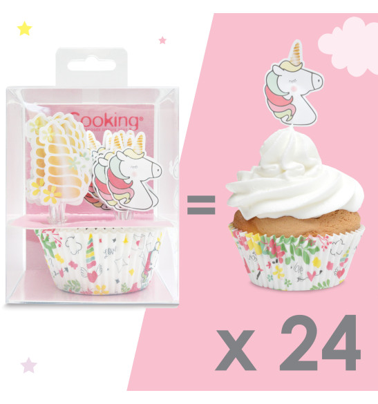 24 cupcake cases + 24 cake toppers unicorn - ScrapCooking®
