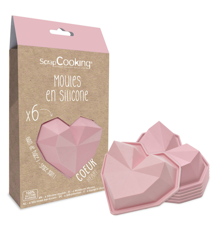 6 Individual silicone moulds Diamond hearts - ScrapCooking