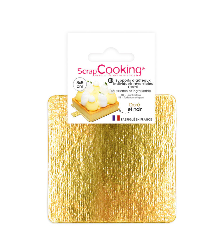 10 individual square gold/black cake boards 8cm - Scrapcooking®