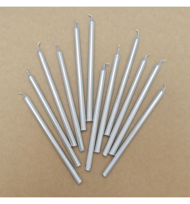 12 long silver candles 12 cm - ScrapCooking®