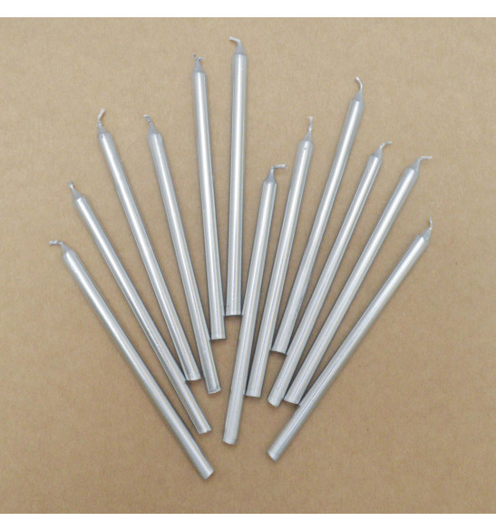 12 long silver candles 12 cm - ScrapCooking®