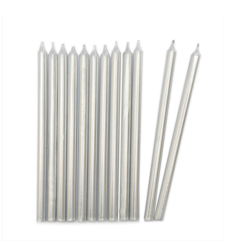 12 long silver candles 12 cm - ScrapCooking®