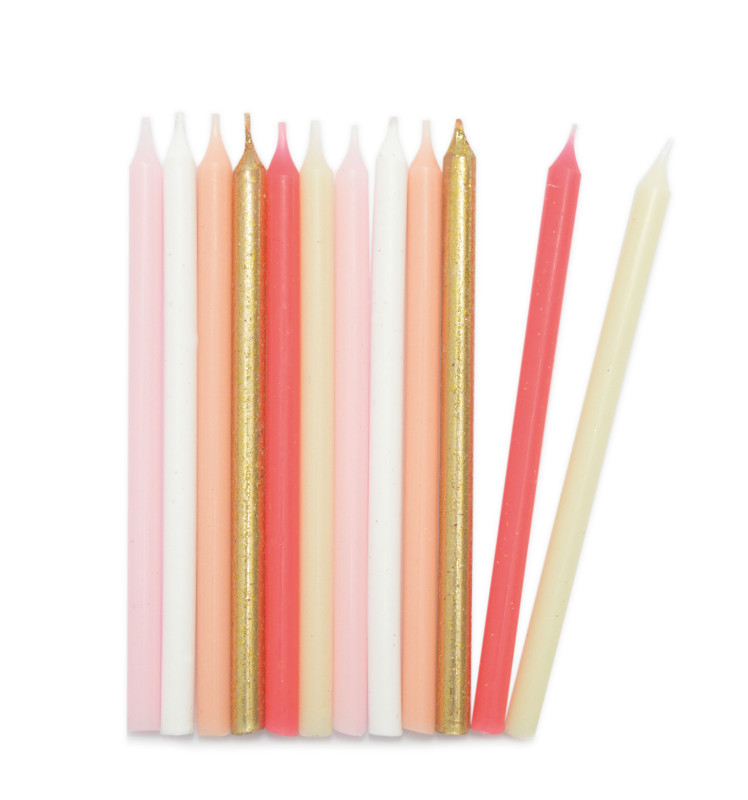 12 pink & gold long candles 12 cm - ScrapCooking®