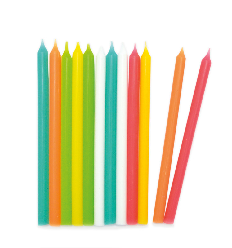 12 multicolored long candles 12 cm - ScrapCooking®