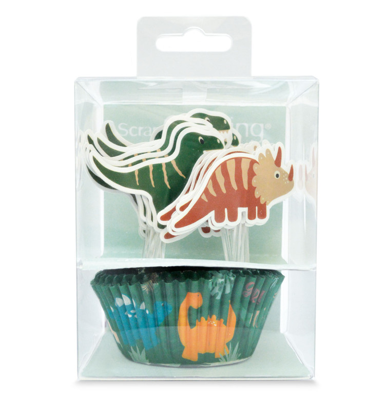 24 cupcake cases + 24 cake toppers "dino" - ScrapCooking®