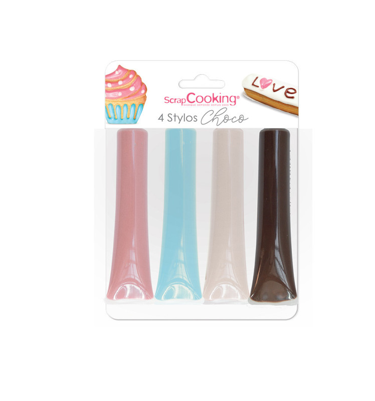 4 pens white, pink, blue, choco - ScrapCooking®