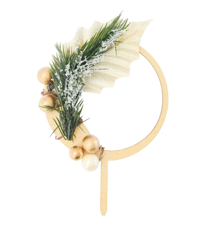 Wooden cake topper Christmas wreath - ScrapCooking®