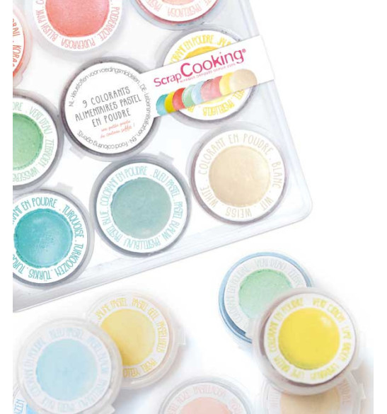 9 mini "Pastel" artificial powdered food colourings - ScrapCooking®