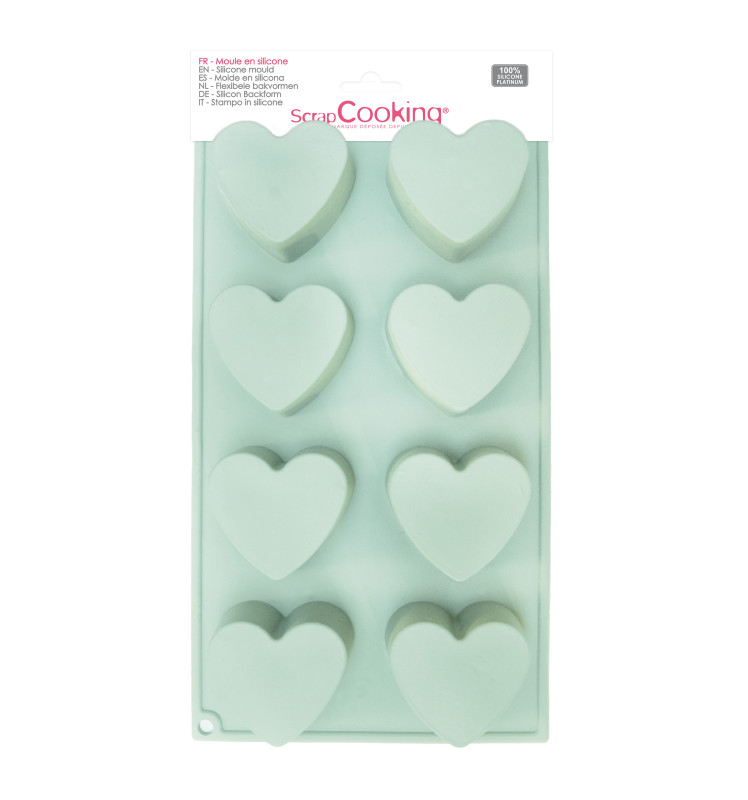 Moule silicone 8 cœurs vert d'eau