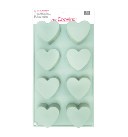 Moule silicone 8 cœurs vert d'eau