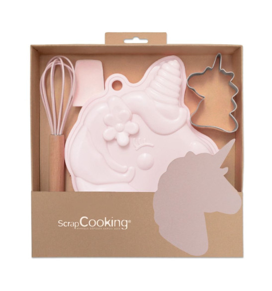 Coffret 4 ustensiles pâtisserie licorne packaging - ScrapCooking