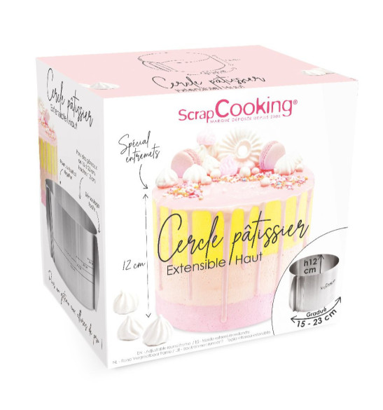 Cercle à pâtisserie extensible haut H.12 cm packaging - ScrapCooking