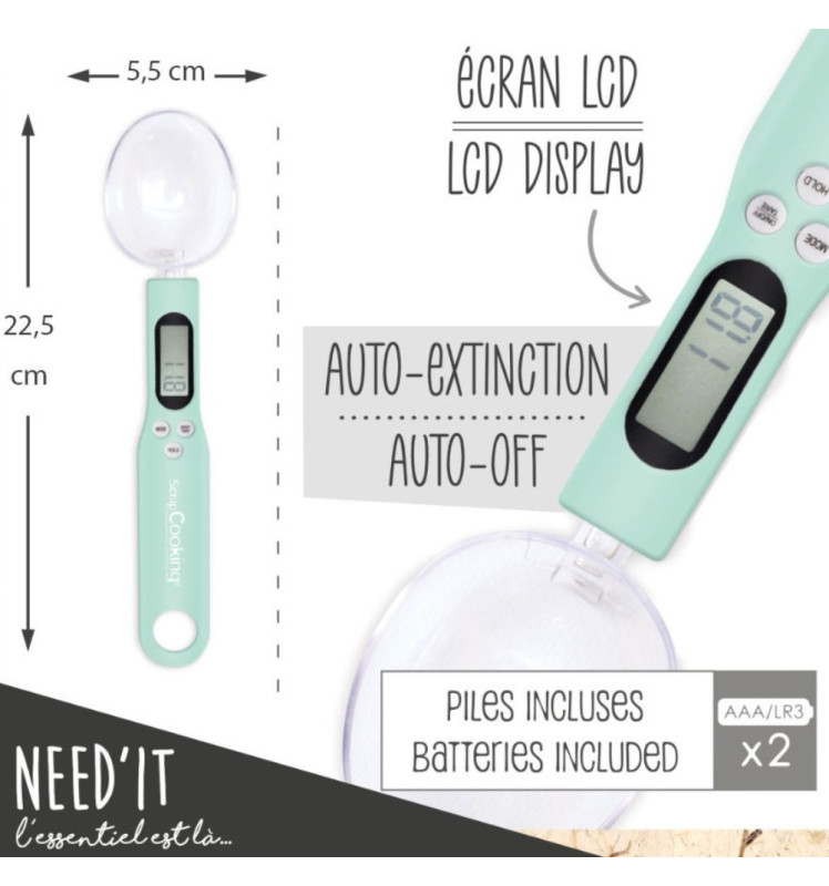 Cuillère balance digitale Need'it piles incluses - ScrapCooking