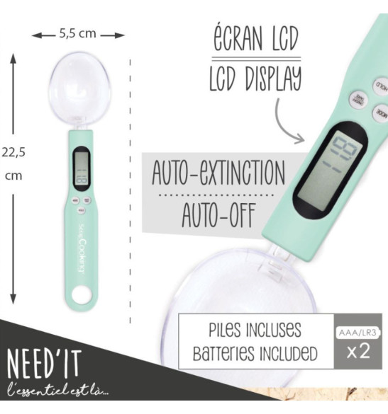Cuillère balance digitale Need'it piles incluses - ScrapCooking