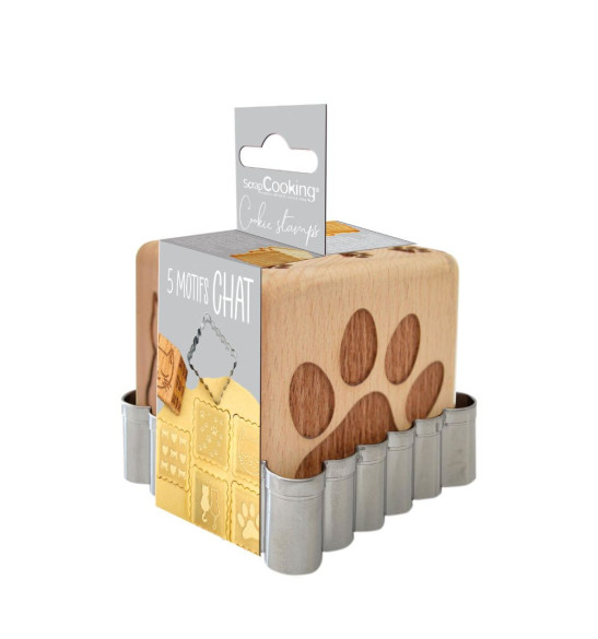 Tampon à biscuits bois chat + découpoir - ScrapCooking