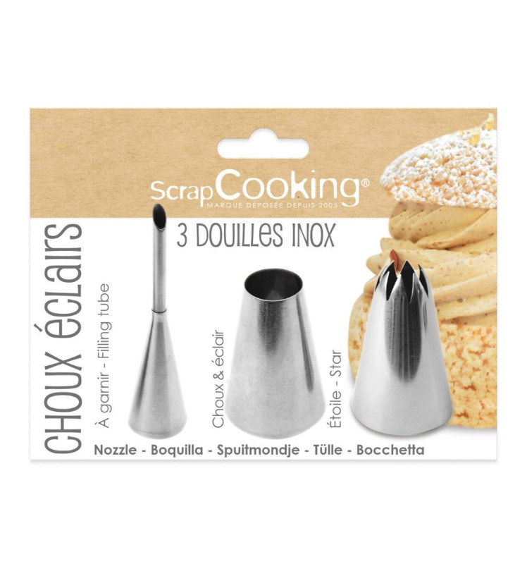 3 stainless steel nozzles - choux eclairs - ScrapCooking®