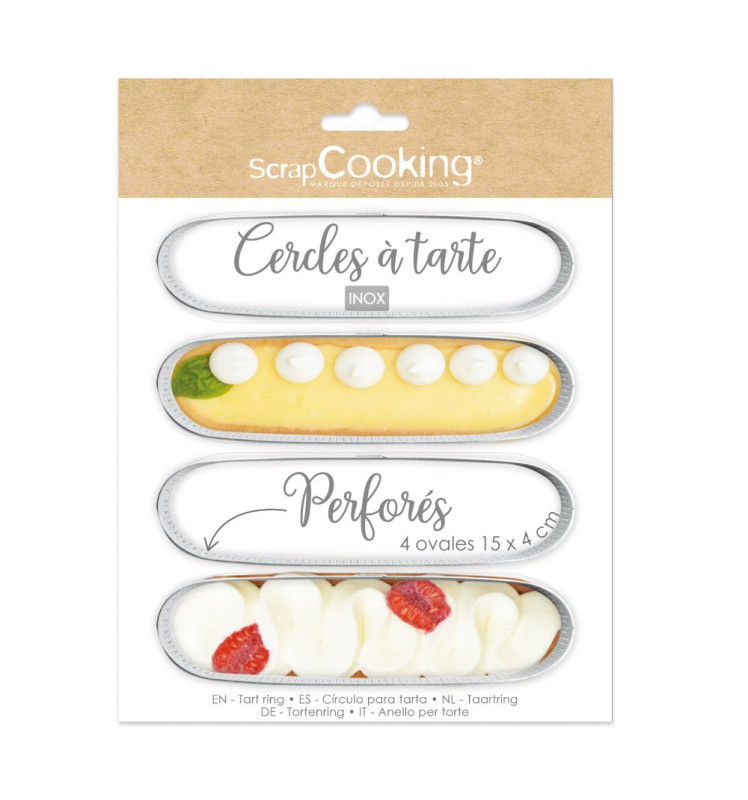 4 individual perforated oval tart rings 15 x 4 cm - product image 1 - ScrapCooking