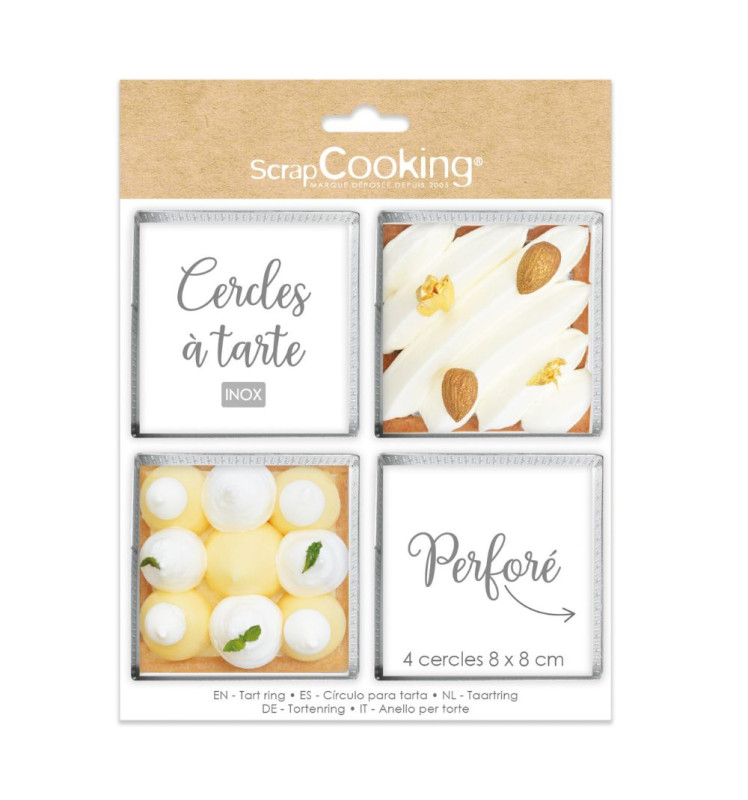 4 individual perforated square tart rings 8 x 8 cm - product image 1 - ScrapCooking