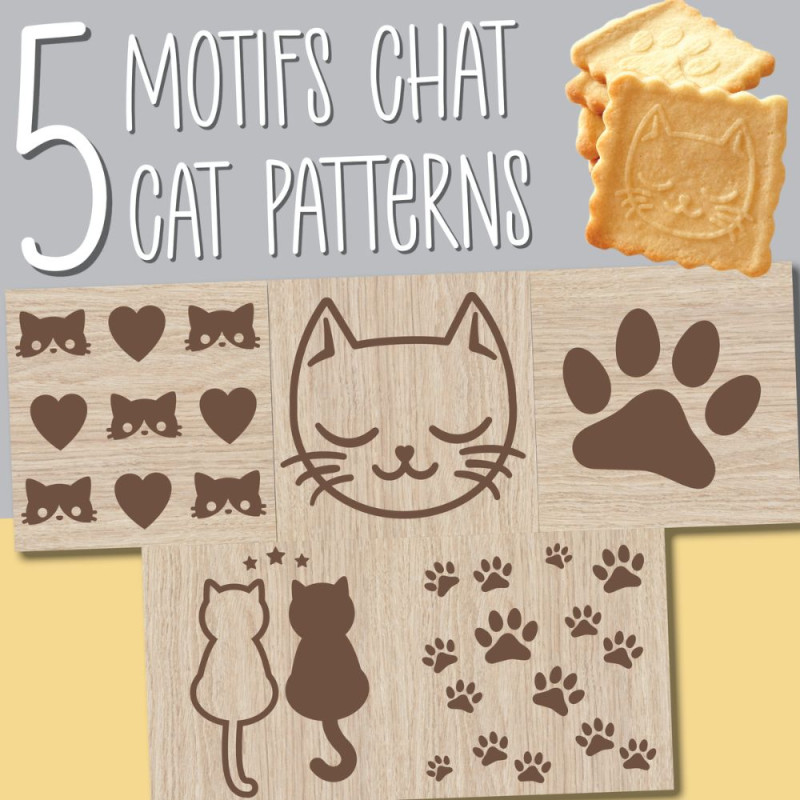 Tampon à biscuits bois chat + découpoir motifs - ScrapCooking