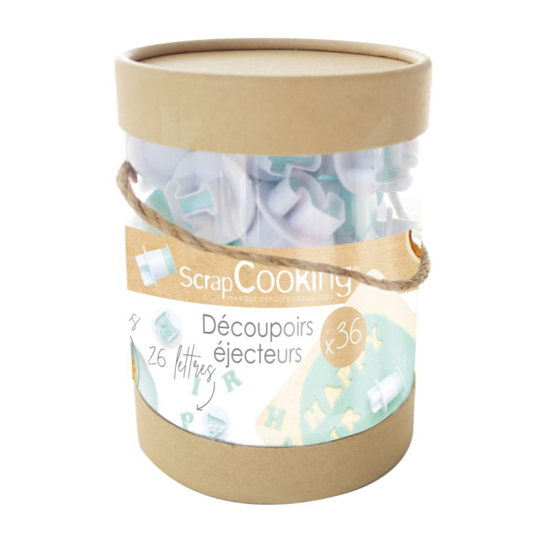 Seau 36 découpoirs éjecteurs lettres et chiffres pack - ScrapCooking
