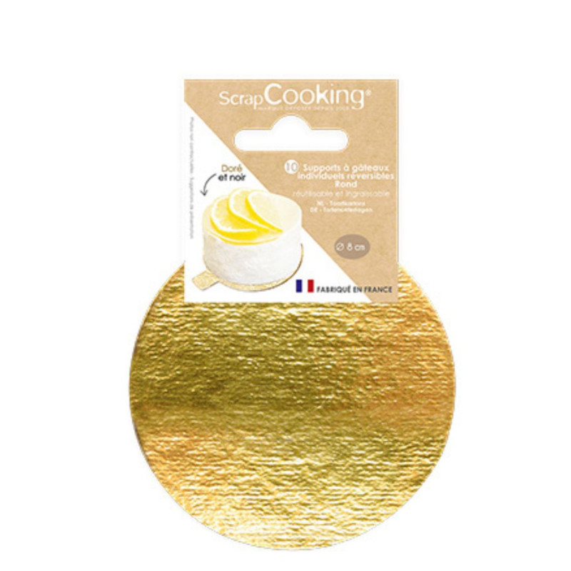 10 individual round gold/black cake boards 8cm - Scrapcooking®