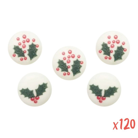 Holly leaf sugar discs x120 ø20mm Christmas | ScrapCooking