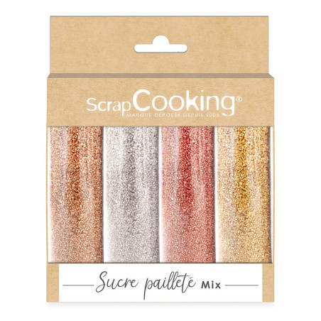 Lot de 4 sucres pailletés or, or rose, argent, rubis - ScrapCooking
