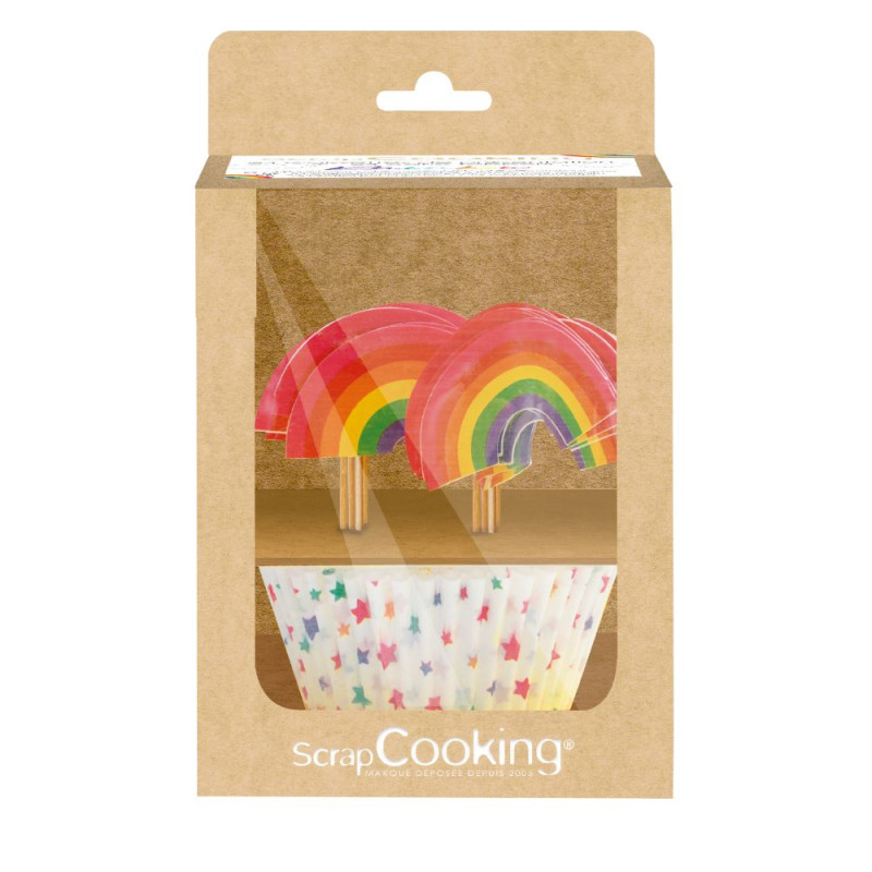 Caissettes et cake toppers rainbow - ScrapCooking