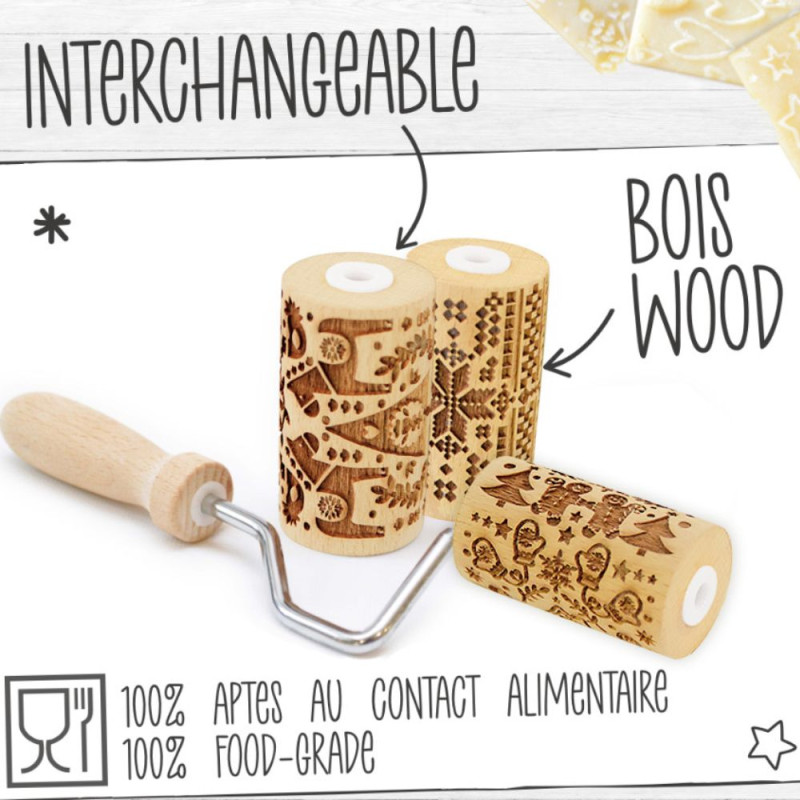 3 interchangeable mini wooden rollers Christmas - product image 3 - ScrapCooking
