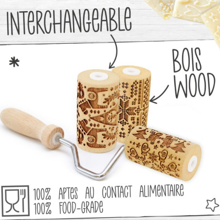 3 mini rouleaux empreintes bois interchangeables infos Noël - ScrapCooking