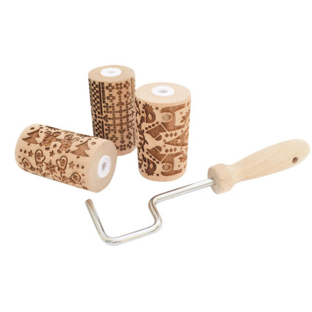 3 mini rouleaux empreintes bois interchangeables Noël contenu - ScrapCooking
