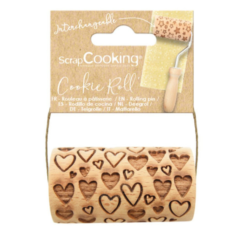 Mini rouleau bois empreinte Cœur pack - ScrapCooking