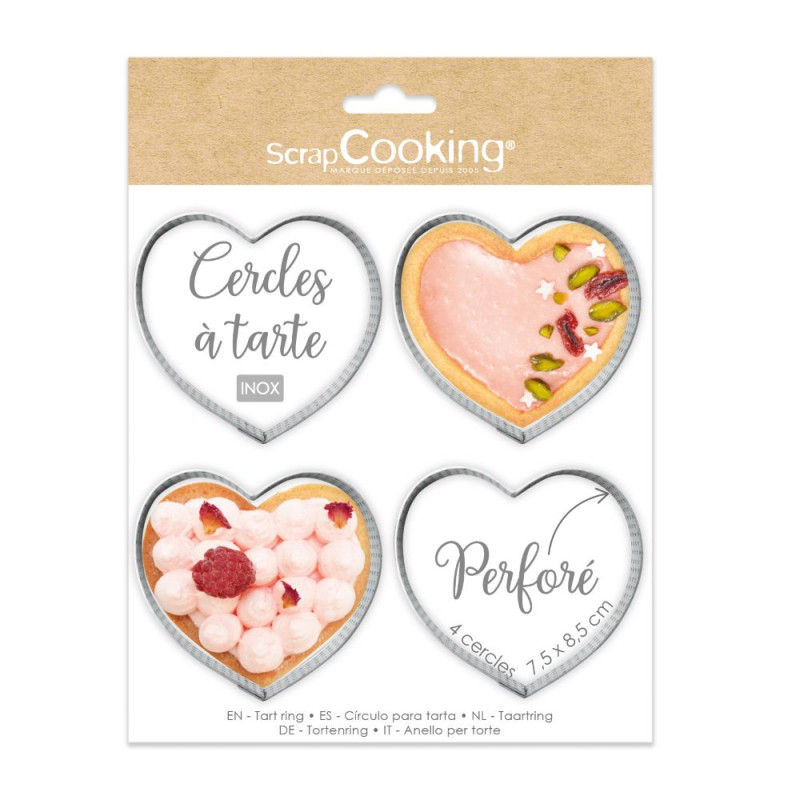 4 cercles à tartelettes perforés cœurs pack - ScrapCooking