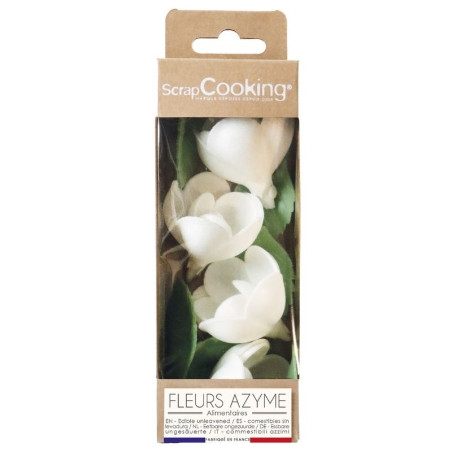 Décos azyme 4 roses blanches + 6 feuilles verte - ScrapCooking
