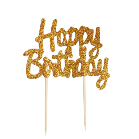 Cake topper "Happy Birthday" doré pour gâteaux et muffins