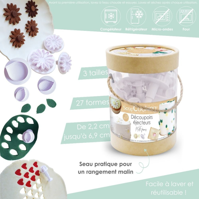 27 cookie cutters with ejectors (hearts, butterflies, flowers)