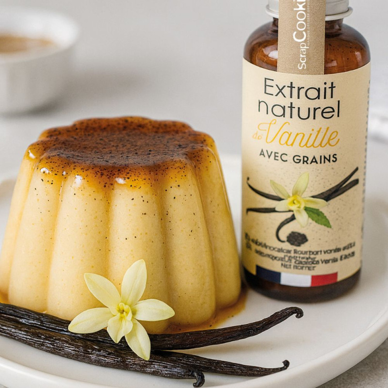 Flan aromatisé à l'extrait liquide de vanille "Vanille Bourbon de Madagascar" avec grains ScrapCooking®