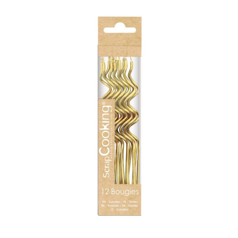 Gold twisted birthday candles x12