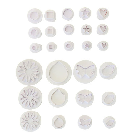 27 cookie cutters with ejectors (hearts, butterflies, flowers)