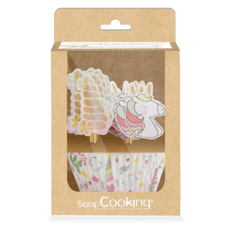 24 cupcake cases + 24 cake toppers unicorn - ScrapCooking®