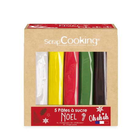 Set of 5 Christmas sugarpaste packs (white, yellow, red, green, brown) 5X80g
