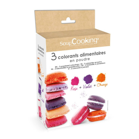 3 Artificial food colourings - orange, violet, pink